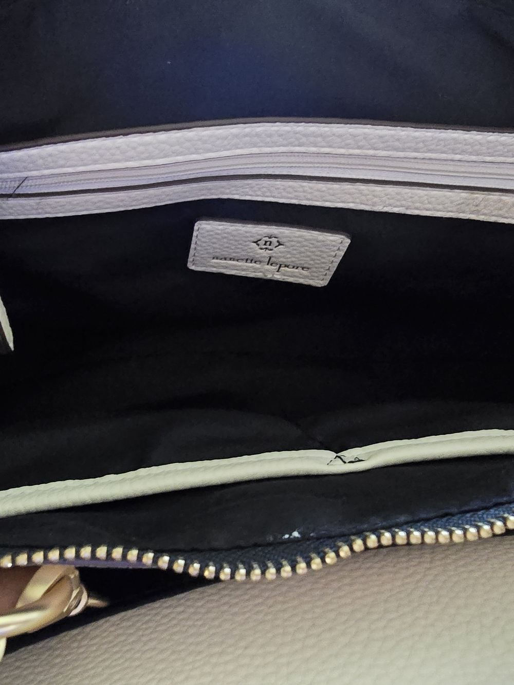 Nanette Lepore Cream Leather Shoulder Bag with Gold Hardware